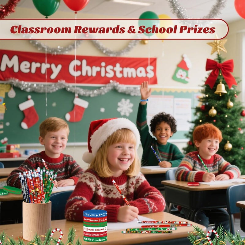 Zhirlyn 48 Pcs Christmas Pencils Set 24 Pcs Christmas Pencil Xmas Pencil 24 Pc Christmas Silicone Bracelets Silicon Wristbands Christmas Stocking Stuffers (Classic) - Image 5